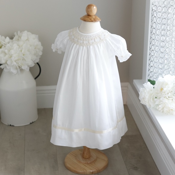 Strasburg Dress ORIGINAL White Bishop Smocked Ecru Embroidery Pearls LIKE NEW - Picture 4 of 7
